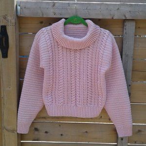 Soft pink trend! Unique handmade 100% merino wool cableknit sweater